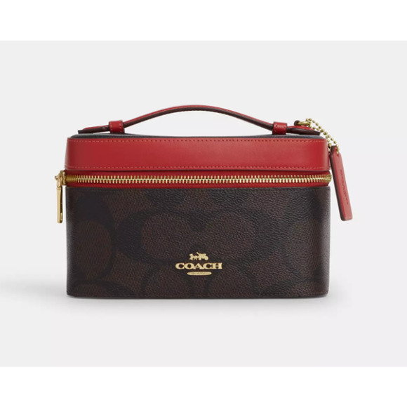 Coach CCI84 Cosmetic Case In Maxi Signature Canvas, Walnut/True Red - Picture 1 of 9
